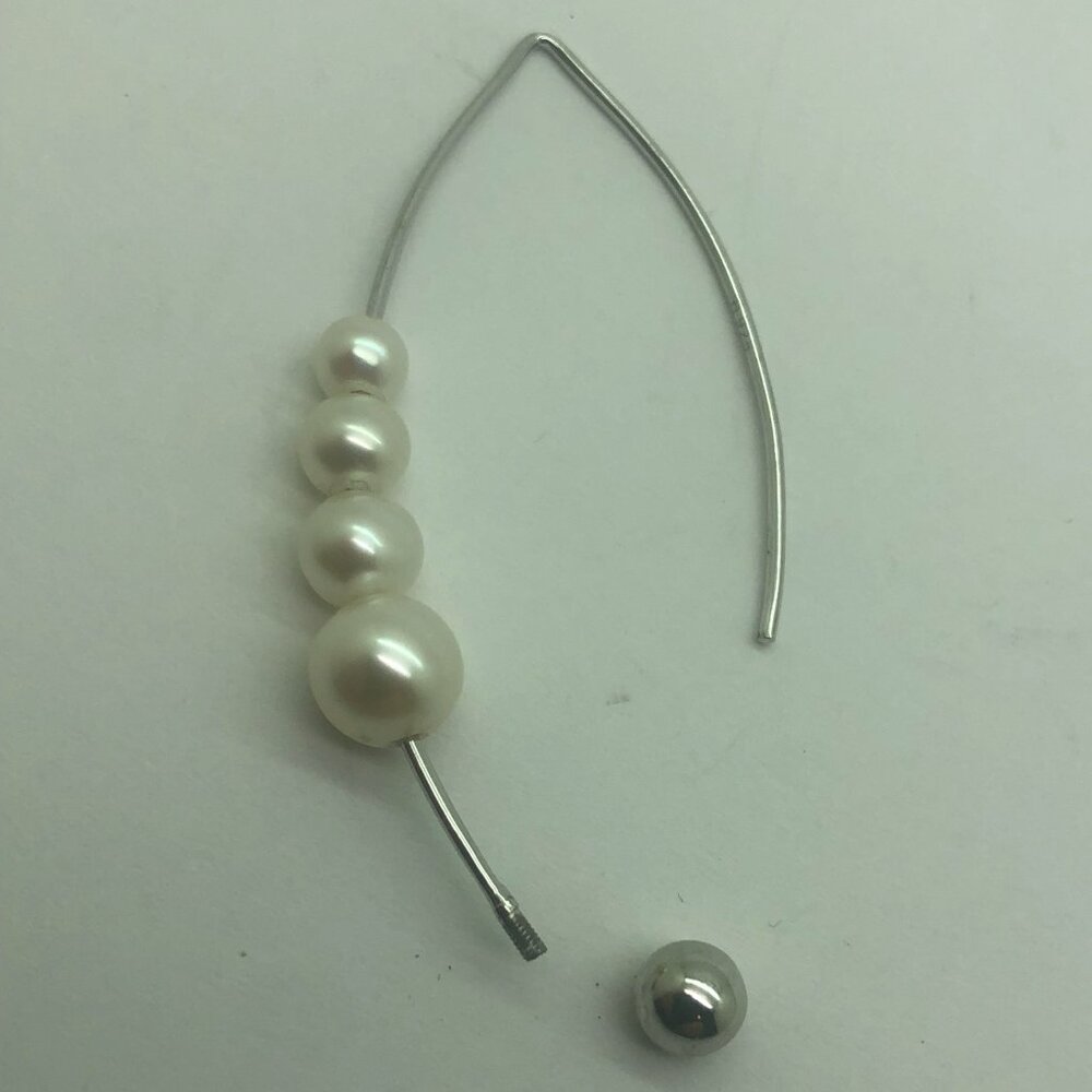 Silver Fresh Water Pearl Wire Earring - Picture 4 of 4
